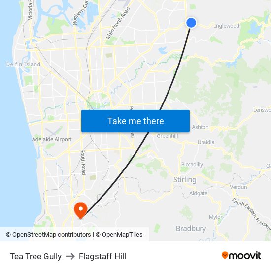 Tea Tree Gully to Flagstaff Hill map