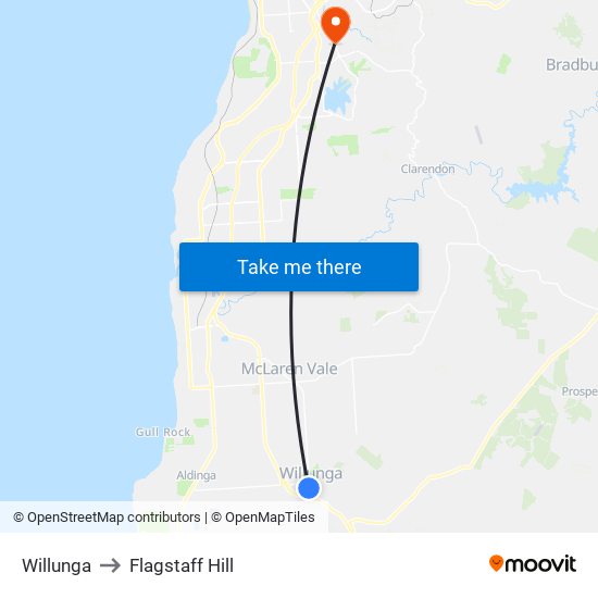 Willunga to Flagstaff Hill map