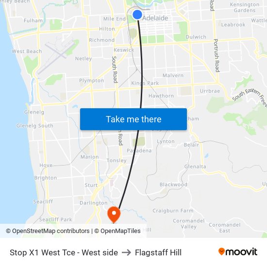 Stop X1 West Tce - West side to Flagstaff Hill map