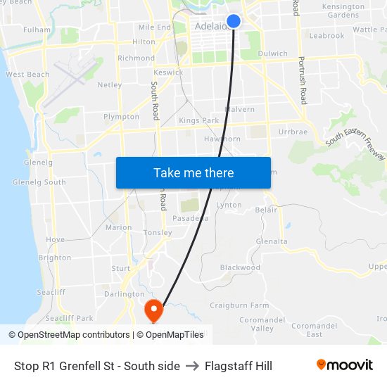 Stop R1 Grenfell St - South side to Flagstaff Hill map