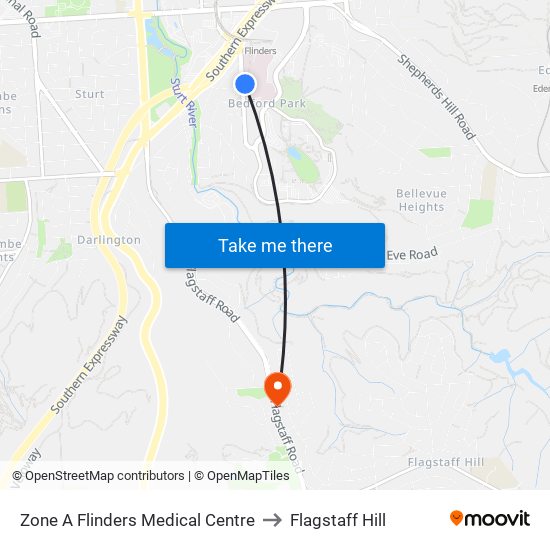 Zone A Flinders Medical Centre to Flagstaff Hill map