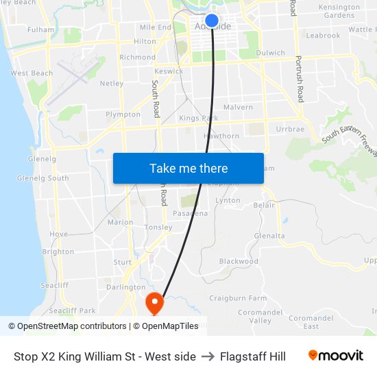 Stop X2 King William St - West side to Flagstaff Hill map