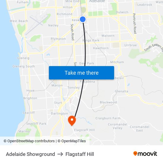 Adelaide Showground to Flagstaff Hill map
