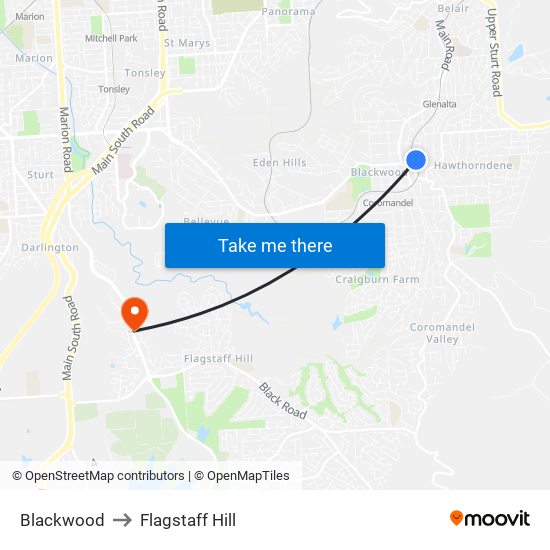 Blackwood to Flagstaff Hill map