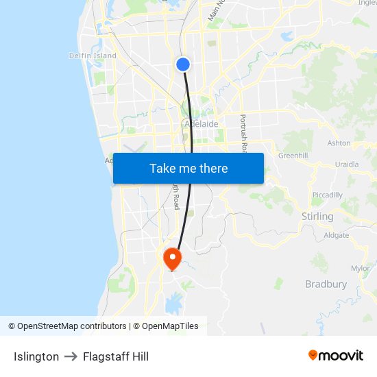 Islington to Flagstaff Hill map