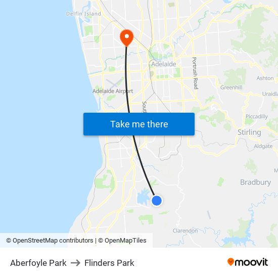 Aberfoyle Park to Flinders Park map