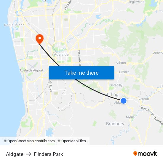 Aldgate to Flinders Park map