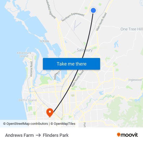 Andrews Farm to Flinders Park map