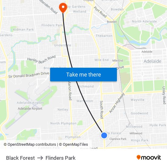 Black Forest to Flinders Park map