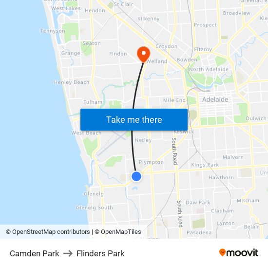 Camden Park to Flinders Park map