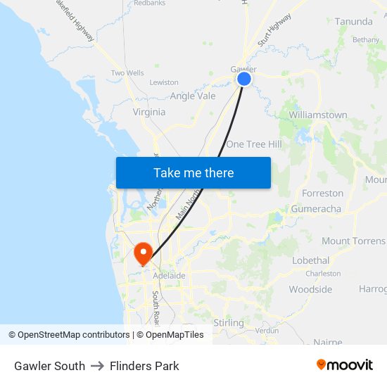 Gawler South to Flinders Park map