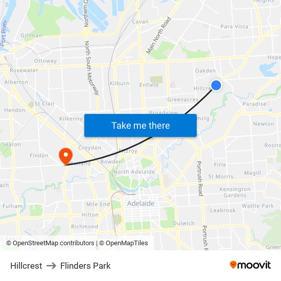 Hillcrest to Flinders Park map