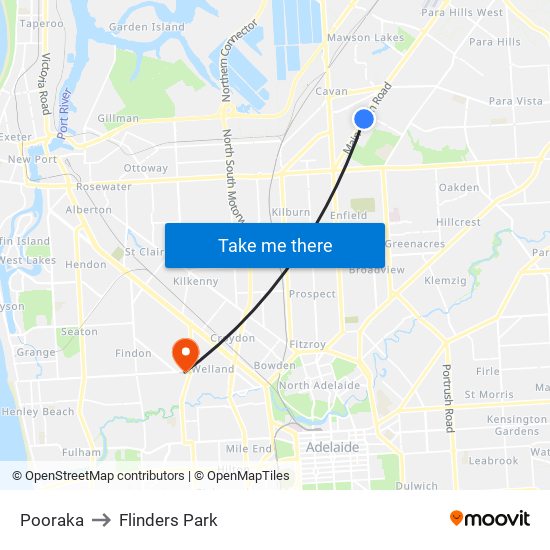 Pooraka to Flinders Park map