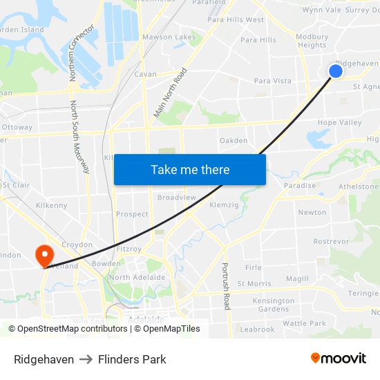 Ridgehaven to Flinders Park map