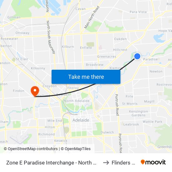 Zone E Paradise Interchange - North West side to Flinders Park map