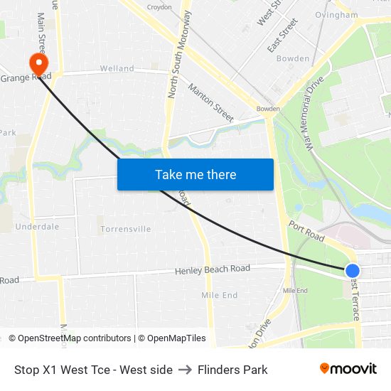 Stop X1 West Tce - West side to Flinders Park map