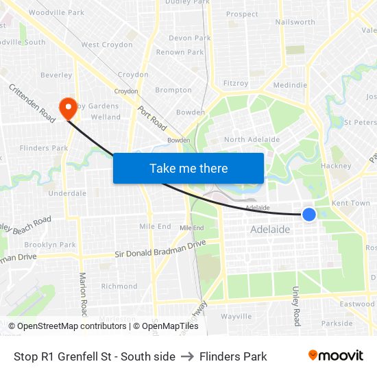 Stop R1 Grenfell St - South side to Flinders Park map