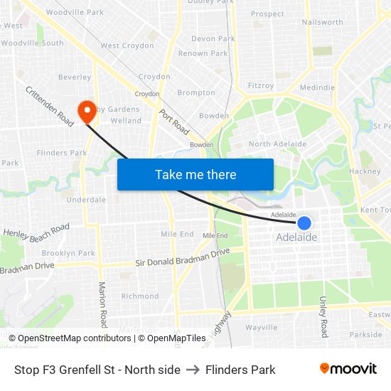 Stop F3 Grenfell St - North side to Flinders Park map