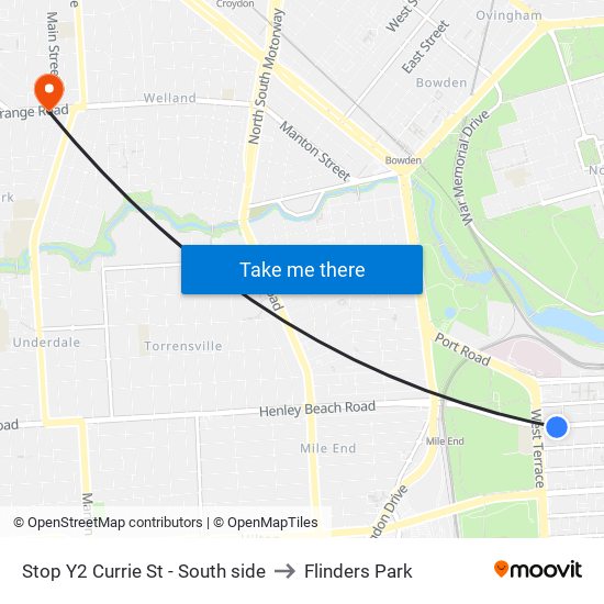 Stop Y2 Currie St - South side to Flinders Park map