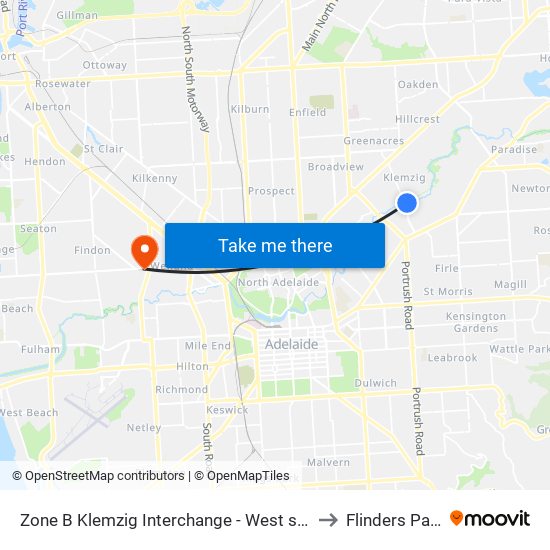 Zone B Klemzig Interchange - West side to Flinders Park map