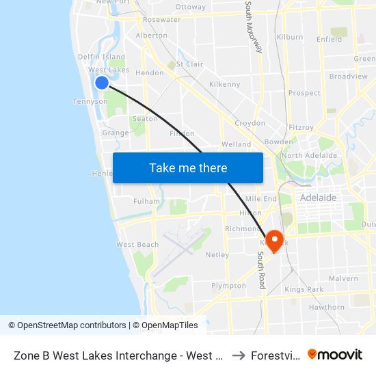 Zone B West Lakes Interchange - West side to Forestville map