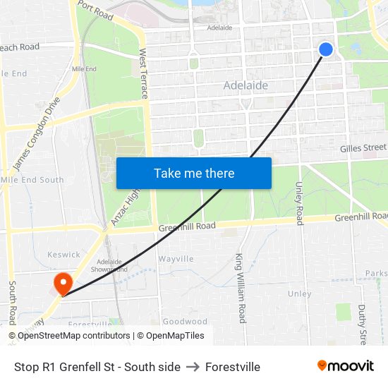 Stop R1 Grenfell St - South side to Forestville map