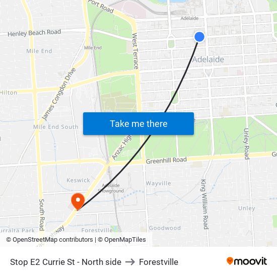 Stop E2 Currie St - North side to Forestville map