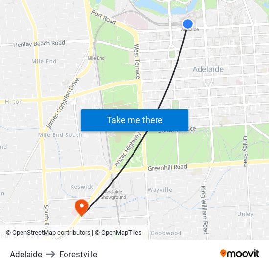 Adelaide to Forestville map