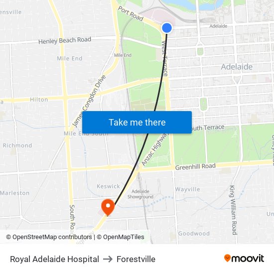 Royal Adelaide Hospital to Forestville map