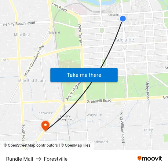 Rundle Mall to Forestville map