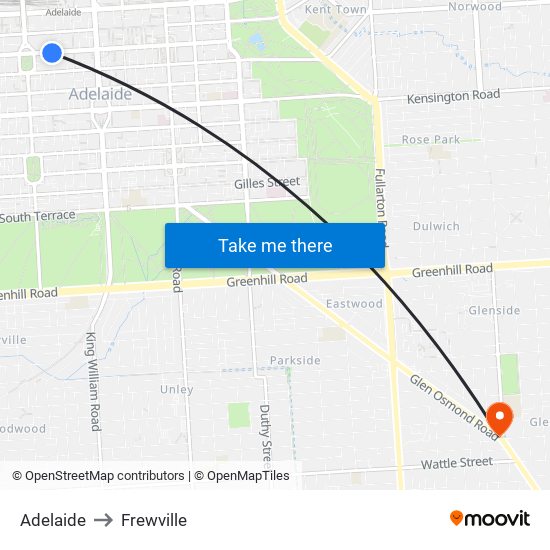 Adelaide to Frewville map