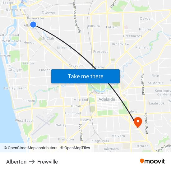 Alberton to Frewville map