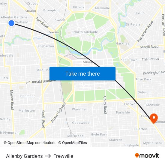 Allenby Gardens to Frewville map