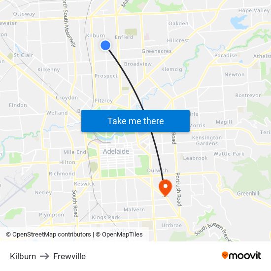 Kilburn to Frewville map