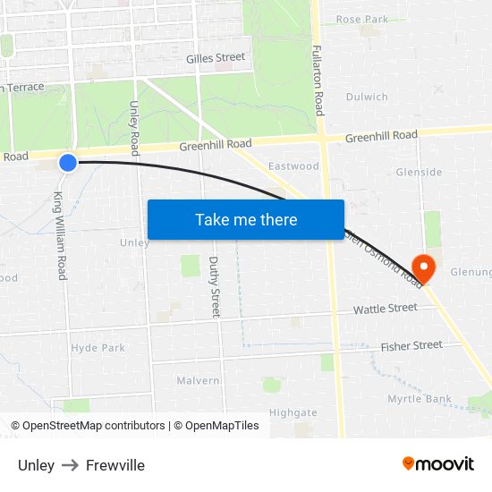 Unley to Frewville map