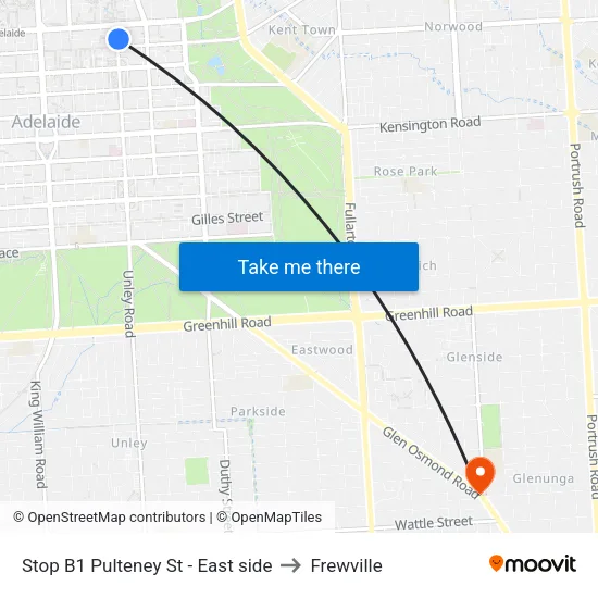 Stop B1 Pulteney St - East side to Frewville map