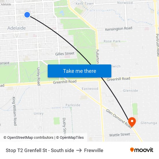 Stop T2 Grenfell St - South side to Frewville map