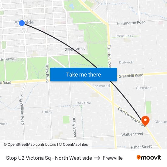 Stop U2 Victoria Sq - North West side to Frewville map