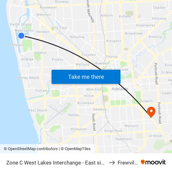 Zone C West Lakes Interchange - East side to Frewville map