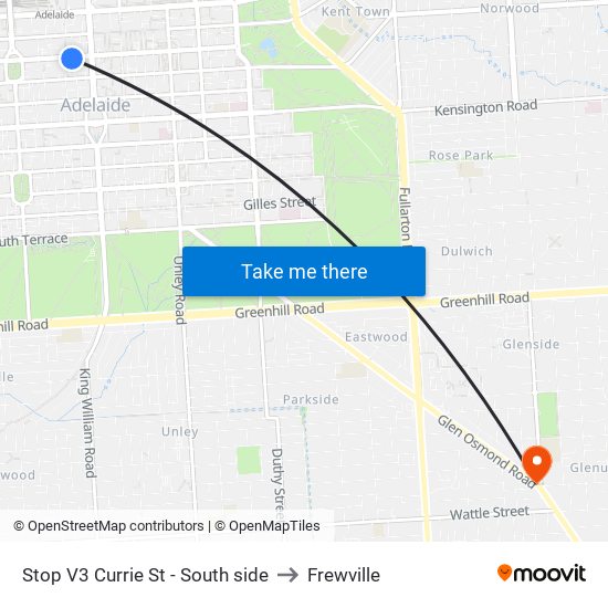 Stop V3 Currie St - South side to Frewville map