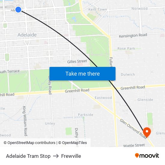 Adelaide Tram Stop to Frewville map