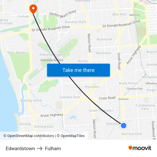 Edwardstown to Fulham map