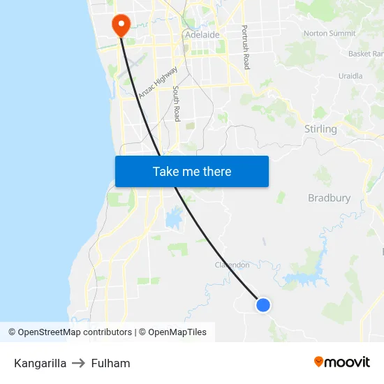 Kangarilla to Fulham map