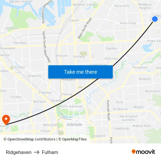 Ridgehaven to Fulham map