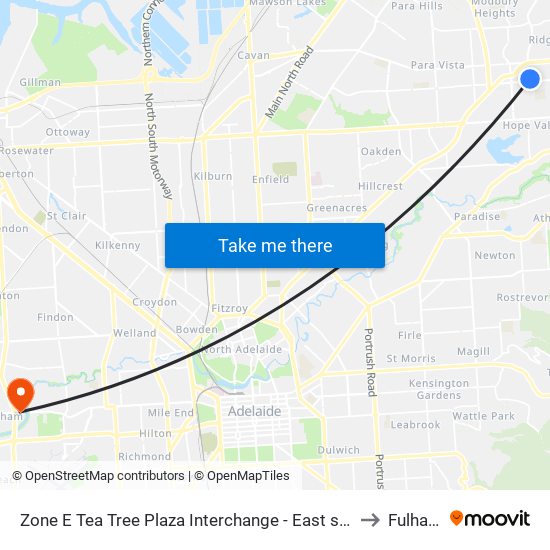 Zone E Tea Tree Plaza Interchange - East side to Fulham map