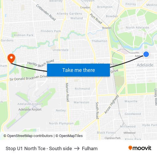Stop U1 North Tce - South side to Fulham map