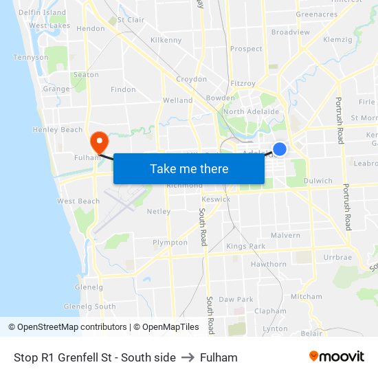 Stop R1 Grenfell St - South side to Fulham map