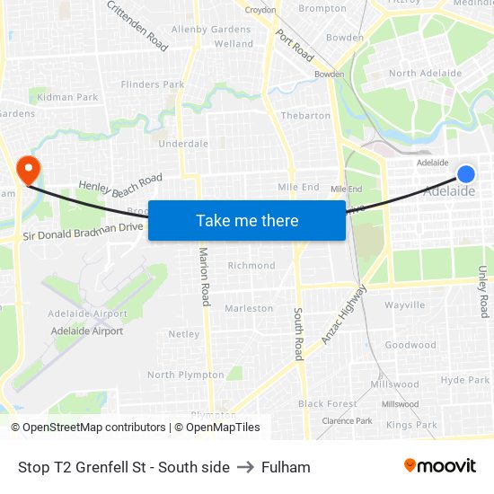 Stop T2 Grenfell St - South side to Fulham map