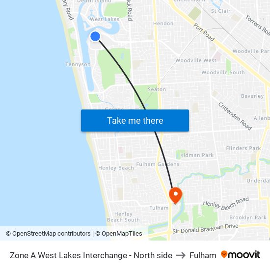 Zone A West Lakes Interchange - North side to Fulham map