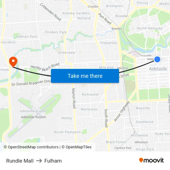 Rundle Mall to Fulham map